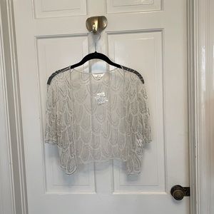 NWT Beaded Shrug - Ivory, White, Silver S/M